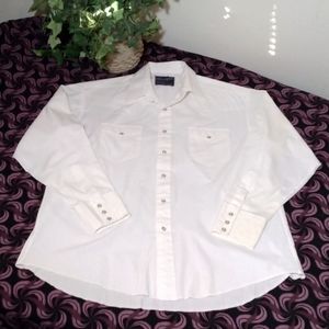 WRANGLER Crisp White Vintage Western Pearl Snap Cotton Dress Shirt 17 X 35 XL